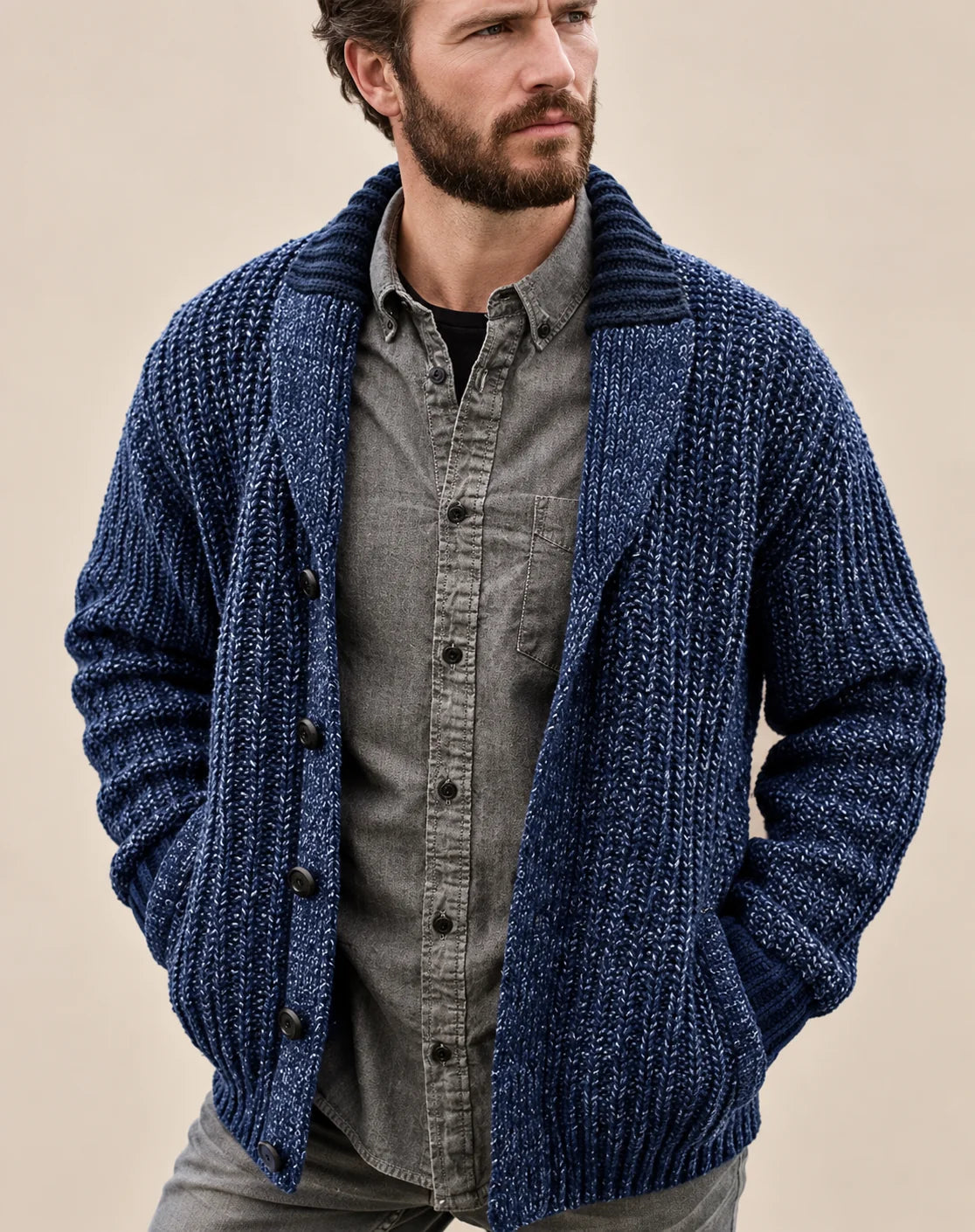Herren Strickcardigan mit Schalkragen und Knöpfen