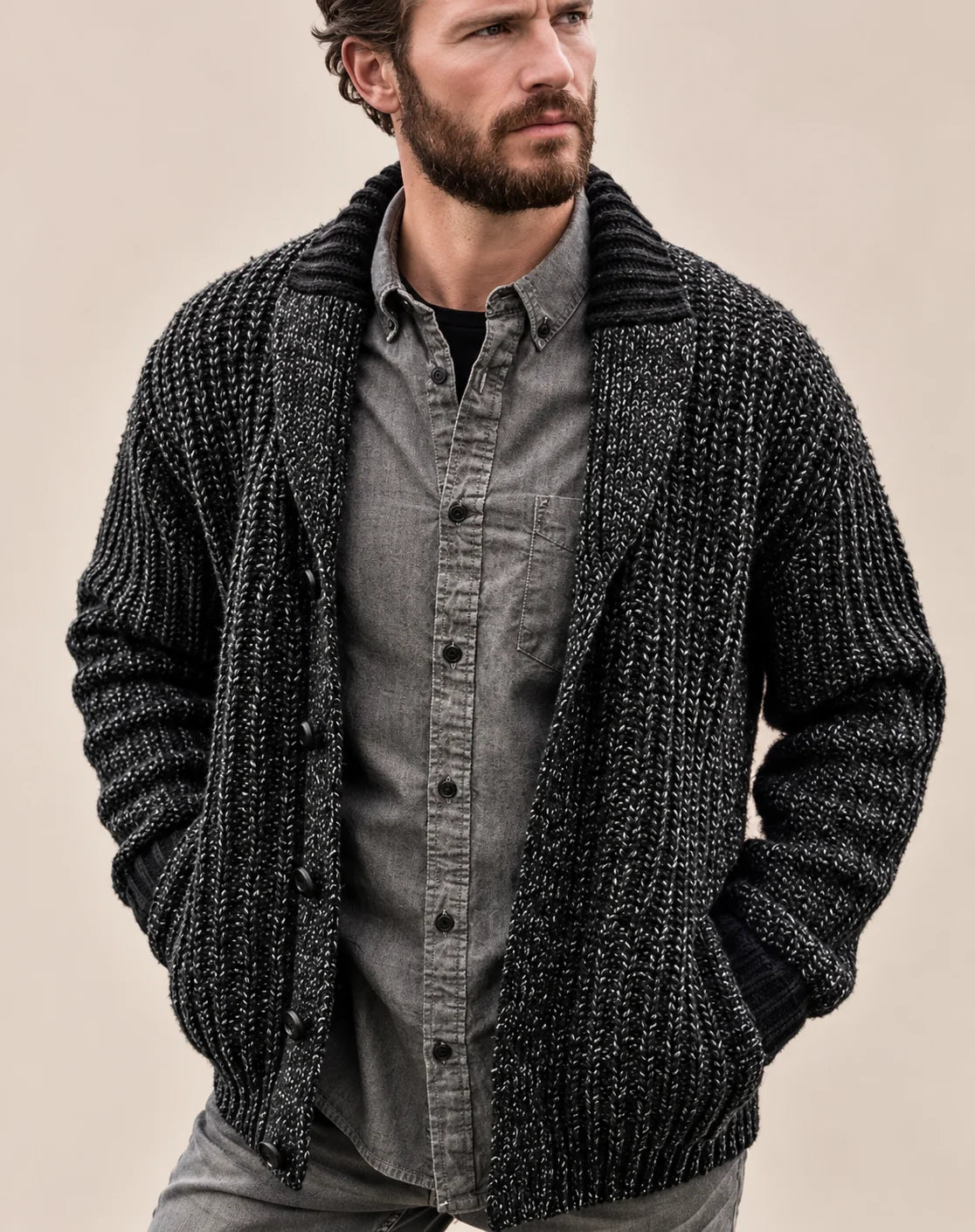 Herren Strickcardigan mit Schalkragen und Knöpfen