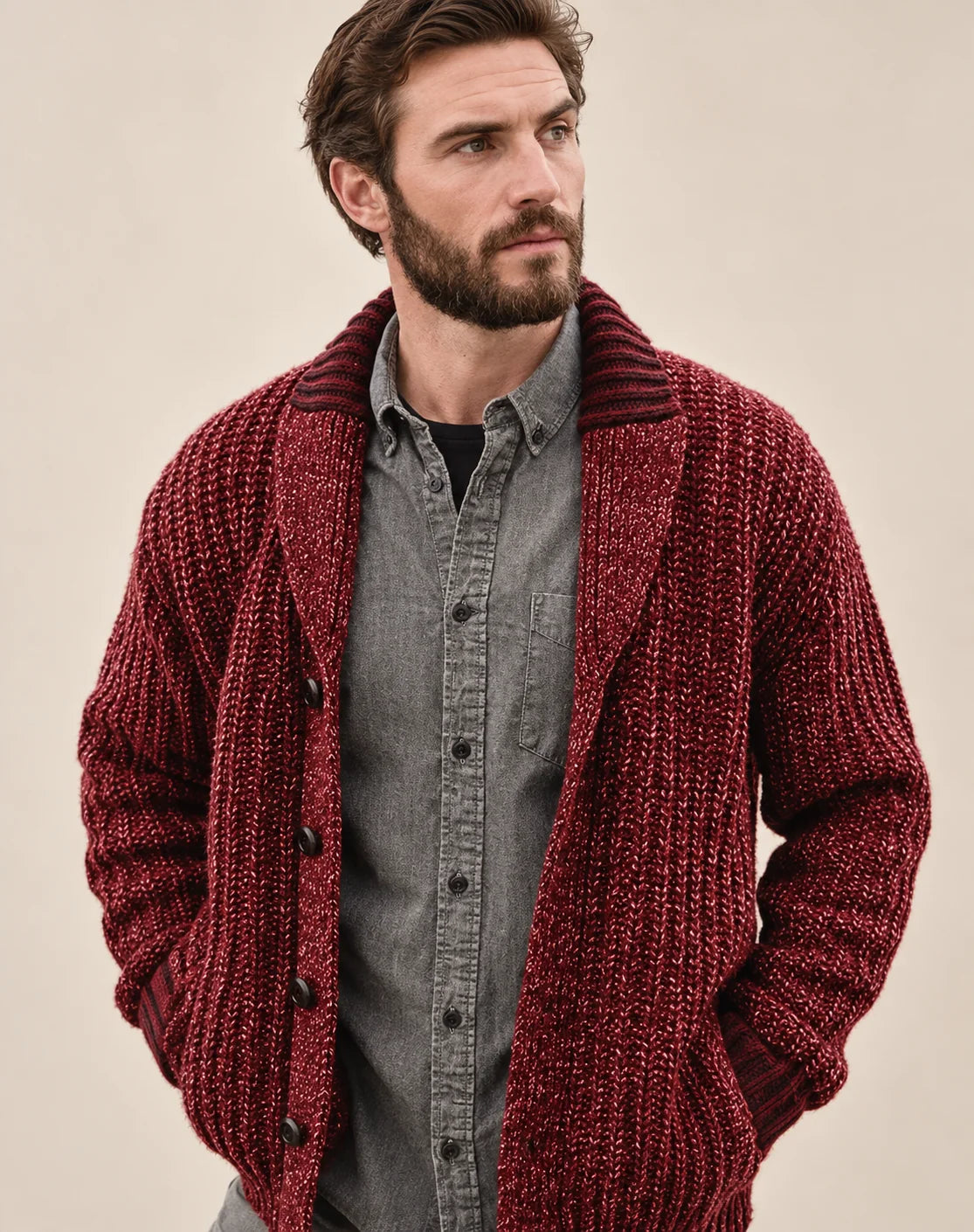 Herren Strickcardigan mit Schalkragen und Knöpfen
