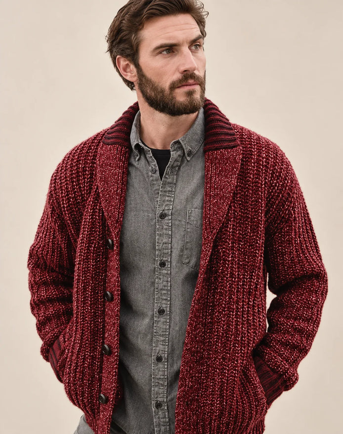 Herren Strickcardigan mit Schalkragen und Knöpfen