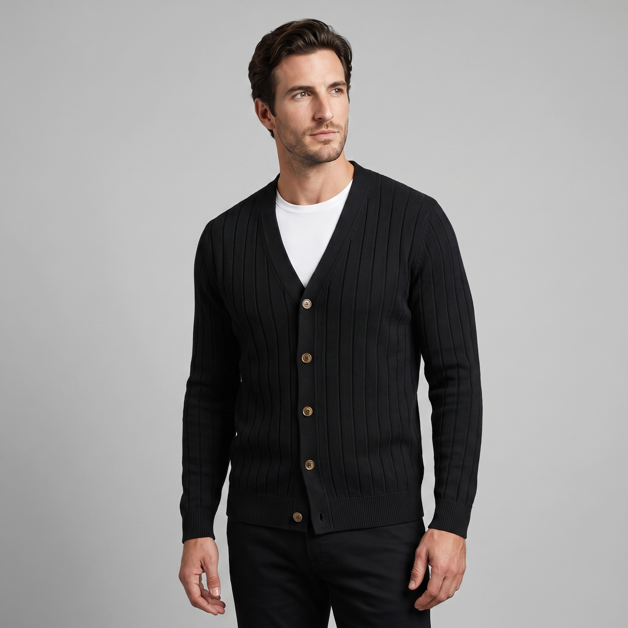 Herren Strickcardigan mit V-Ausschnitt und Rippstruktur