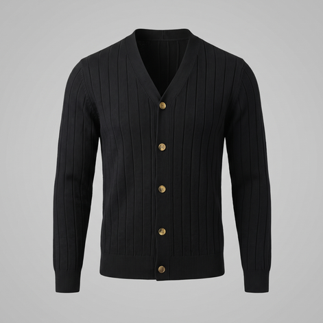 Herren Strickcardigan mit V-Ausschnitt und Rippstruktur