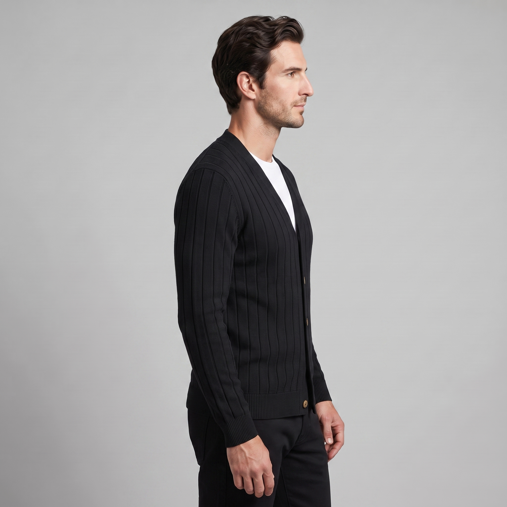Herren Strickcardigan mit V-Ausschnitt und Rippstruktur