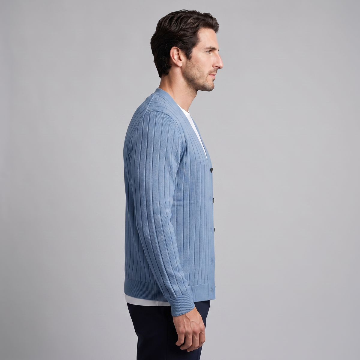 Herren Strickcardigan mit V-Ausschnitt und Rippstruktur