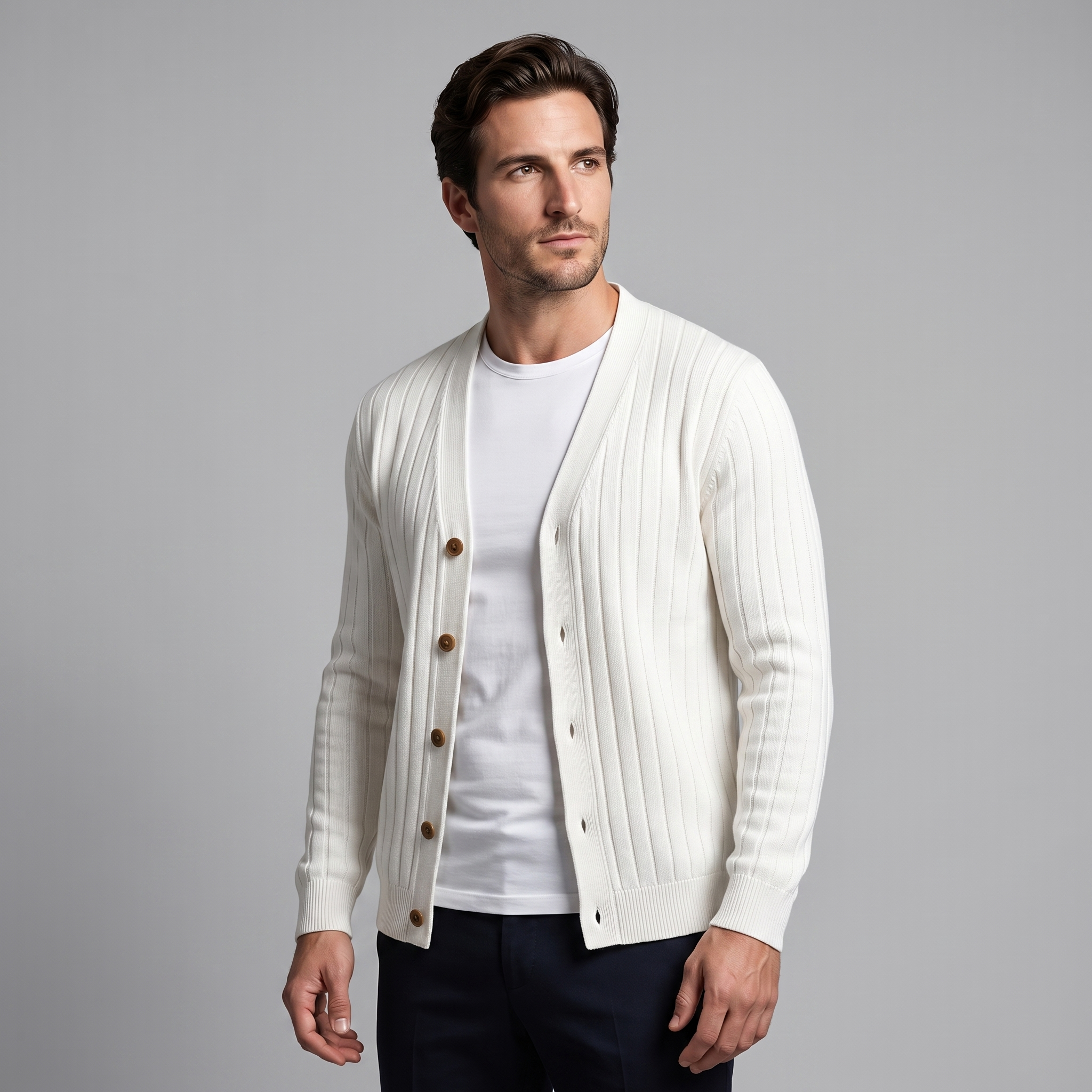 Herren Strickcardigan mit V-Ausschnitt und Rippstruktur