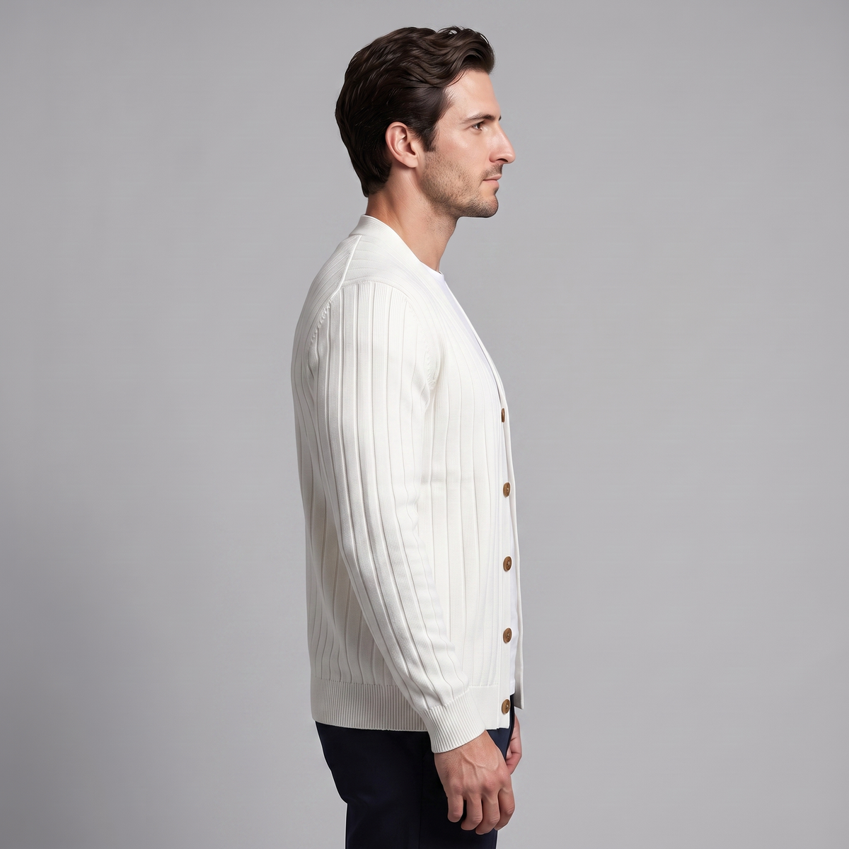 Herren Strickcardigan mit V-Ausschnitt und Rippstruktur