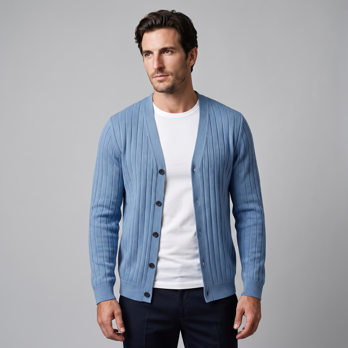 Herren Strickcardigan mit V-Ausschnitt und Rippstruktur