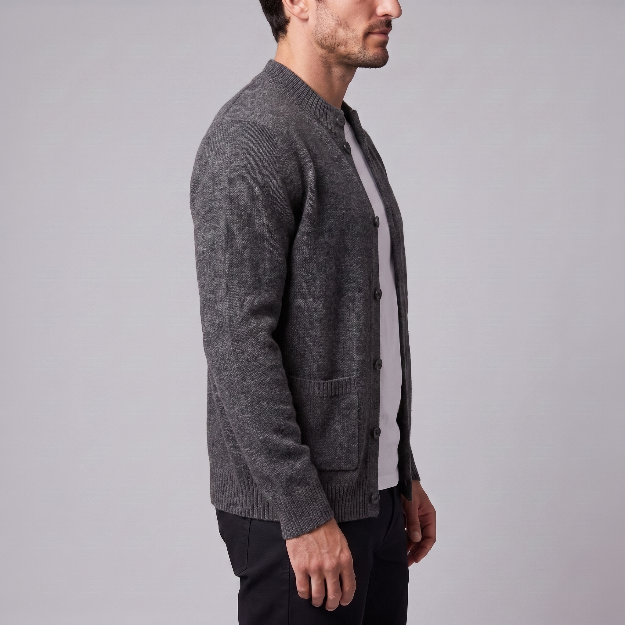 Herren Strickjacke aus Wolle mit Knopfleiste
