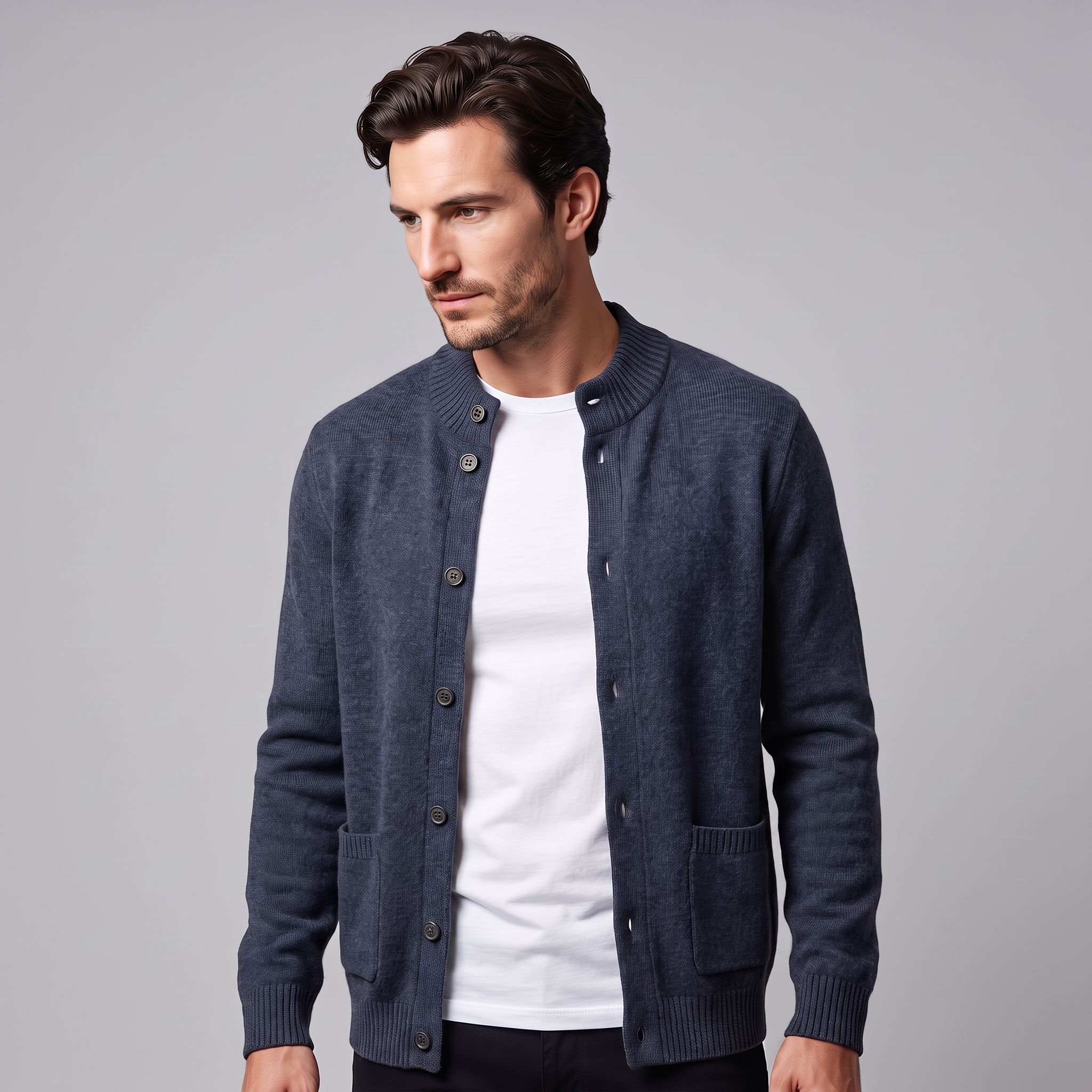 Herren Strickjacke aus Wolle mit Knopfleiste