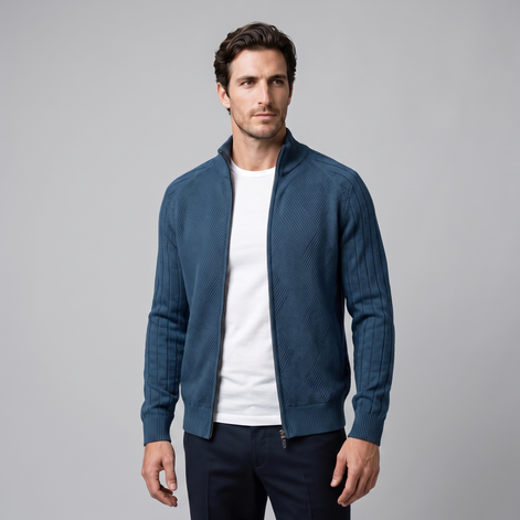 Herren Strickjacke mit Rautenmuster und durchgehendem Reissverschluss