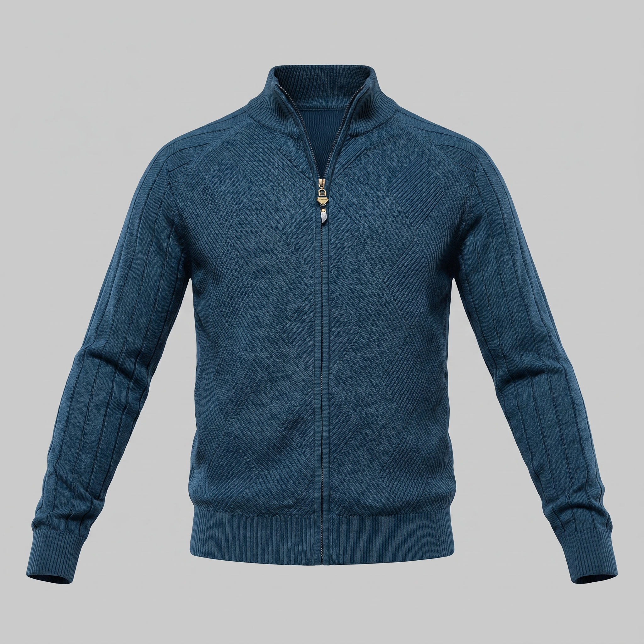 Herren Strickjacke mit Rautenmuster und durchgehendem Reissverschluss