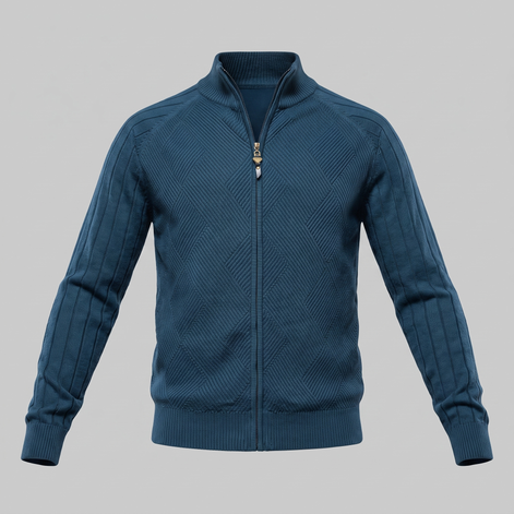 Herren Strickjacke mit Rautenmuster und durchgehendem Reissverschluss