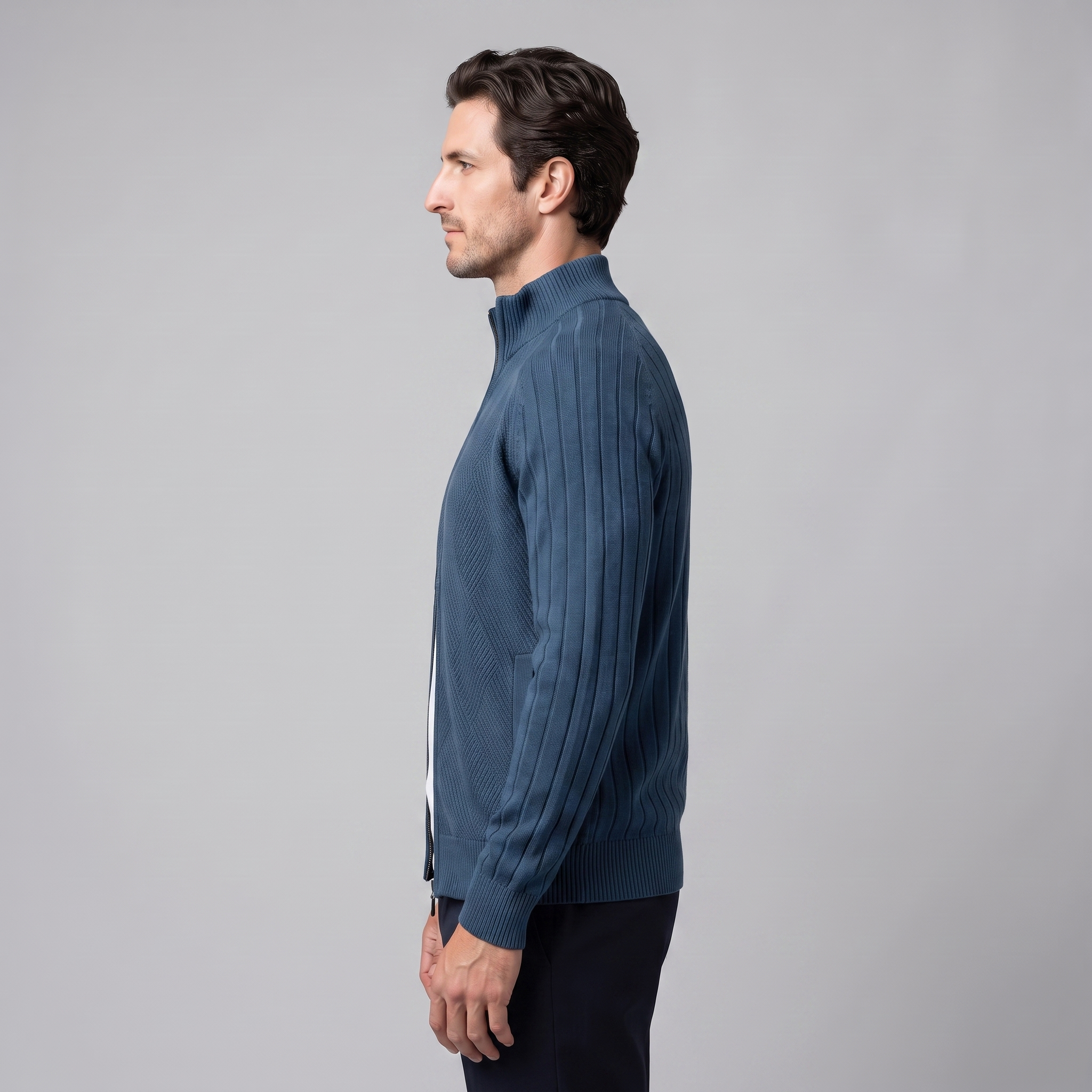 Herren Strickjacke mit Rautenmuster und durchgehendem Reissverschluss