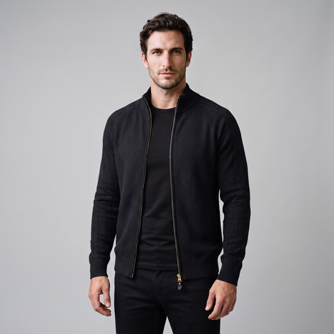 Herren Strickjacke mit Rautenmuster und durchgehendem Reissverschluss