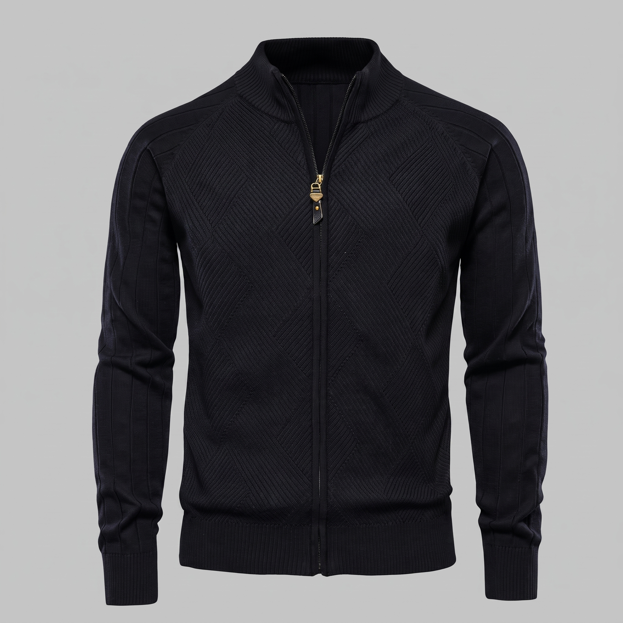 Herren Strickjacke mit Rautenmuster und durchgehendem Reissverschluss