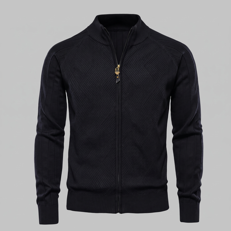Herren Strickjacke mit Rautenmuster und durchgehendem Reissverschluss