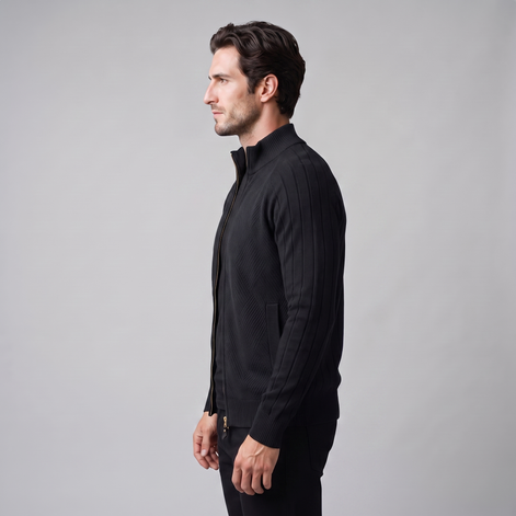 Herren Strickjacke mit Rautenmuster und durchgehendem Reissverschluss