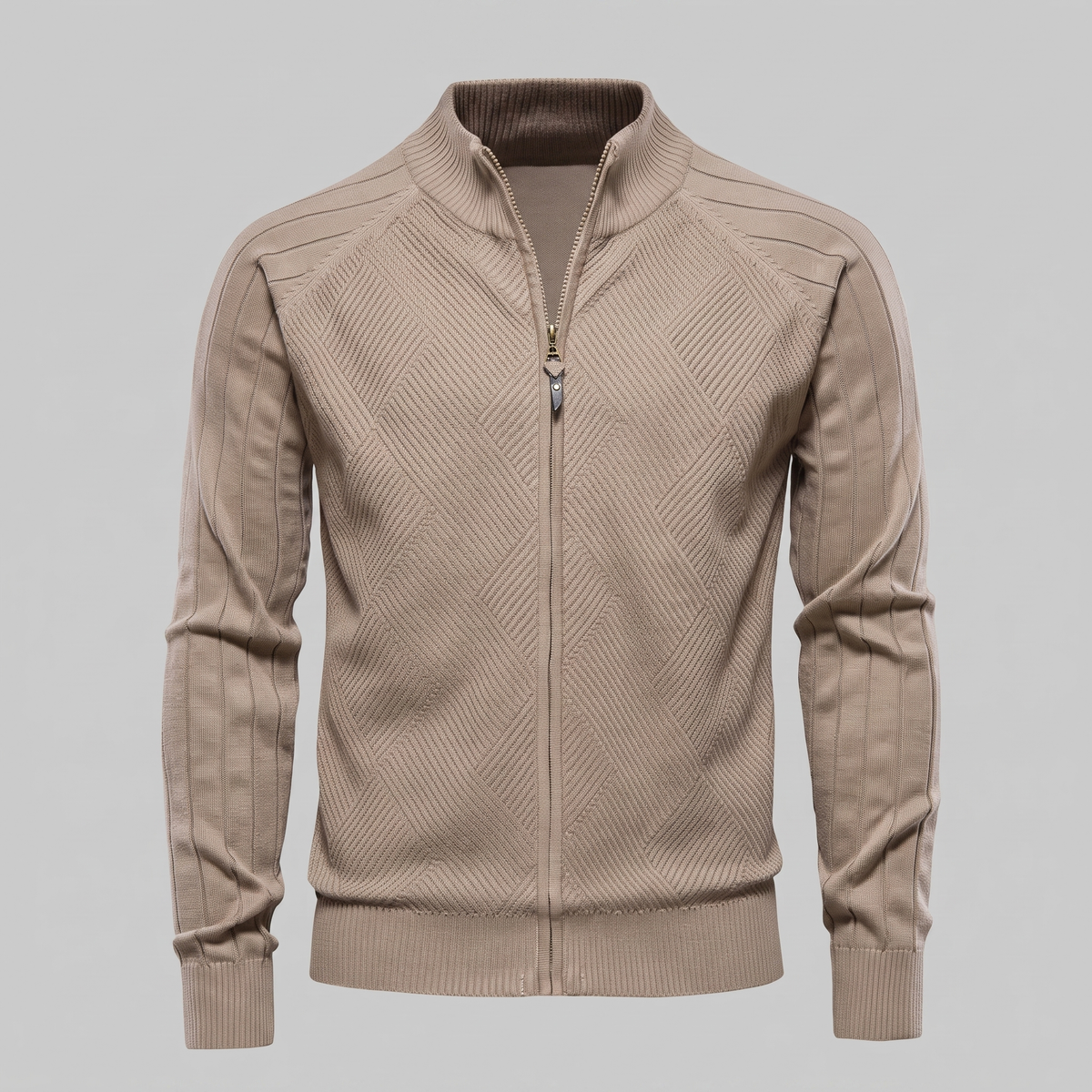 Herren Strickjacke mit Rautenmuster und durchgehendem Reissverschluss