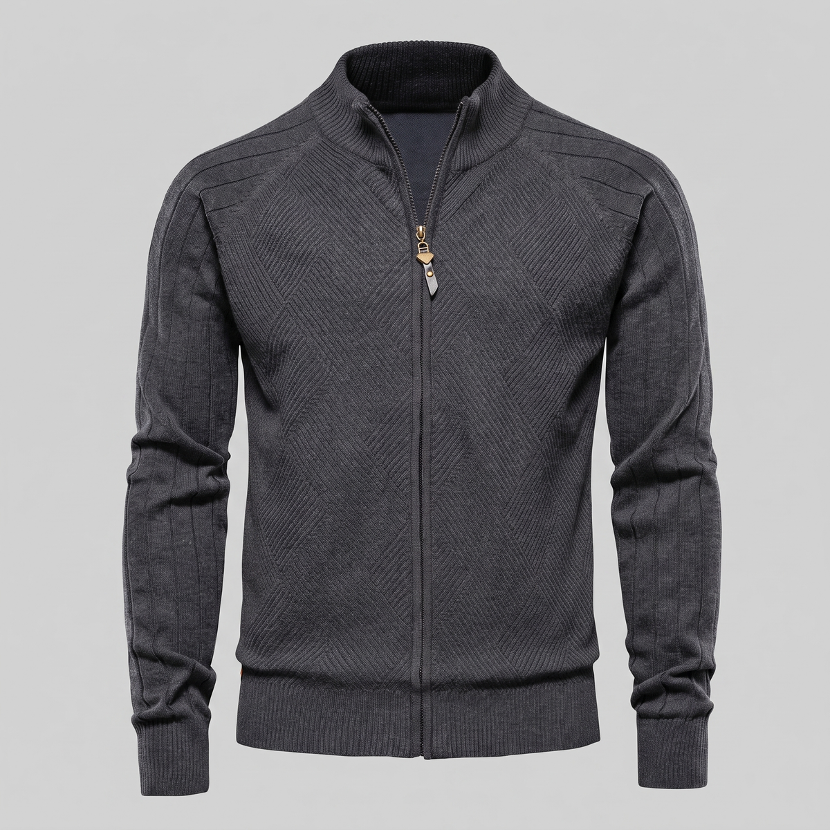 Herren Strickjacke mit Rautenmuster und durchgehendem Reissverschluss