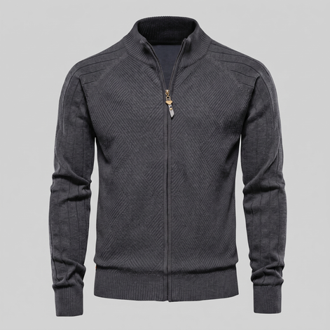 Herren Strickjacke mit Rautenmuster und durchgehendem Reissverschluss