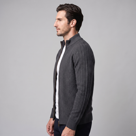 Herren Strickjacke mit Rautenmuster und durchgehendem Reissverschluss