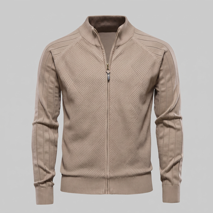 Herren Strickjacke mit Rautenmuster und durchgehendem Reissverschluss