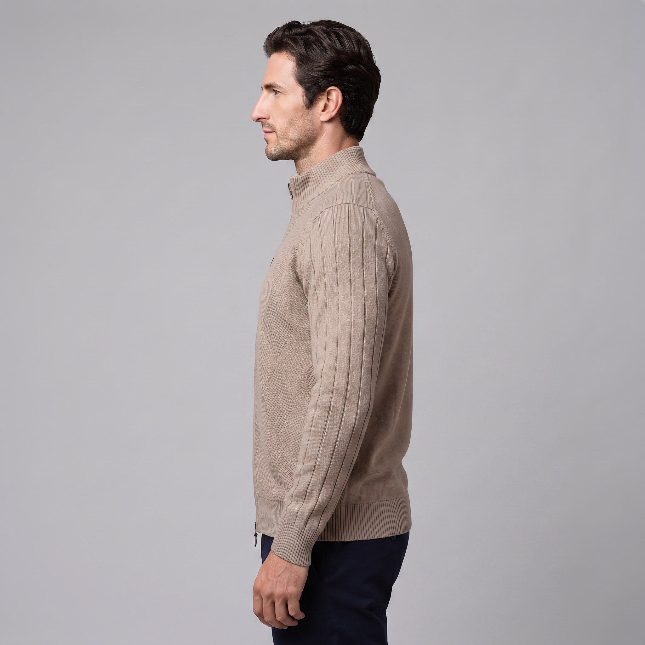 Herren Strickjacke mit Rautenmuster und durchgehendem Reissverschluss