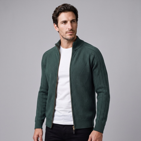 Herren Strickjacke mit Rautenmuster und durchgehendem Reissverschluss