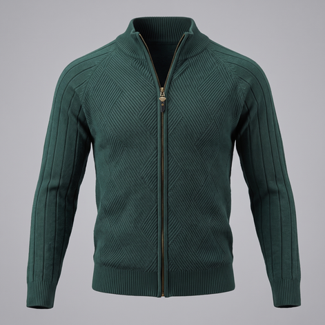 Herren Strickjacke mit Rautenmuster und durchgehendem Reissverschluss