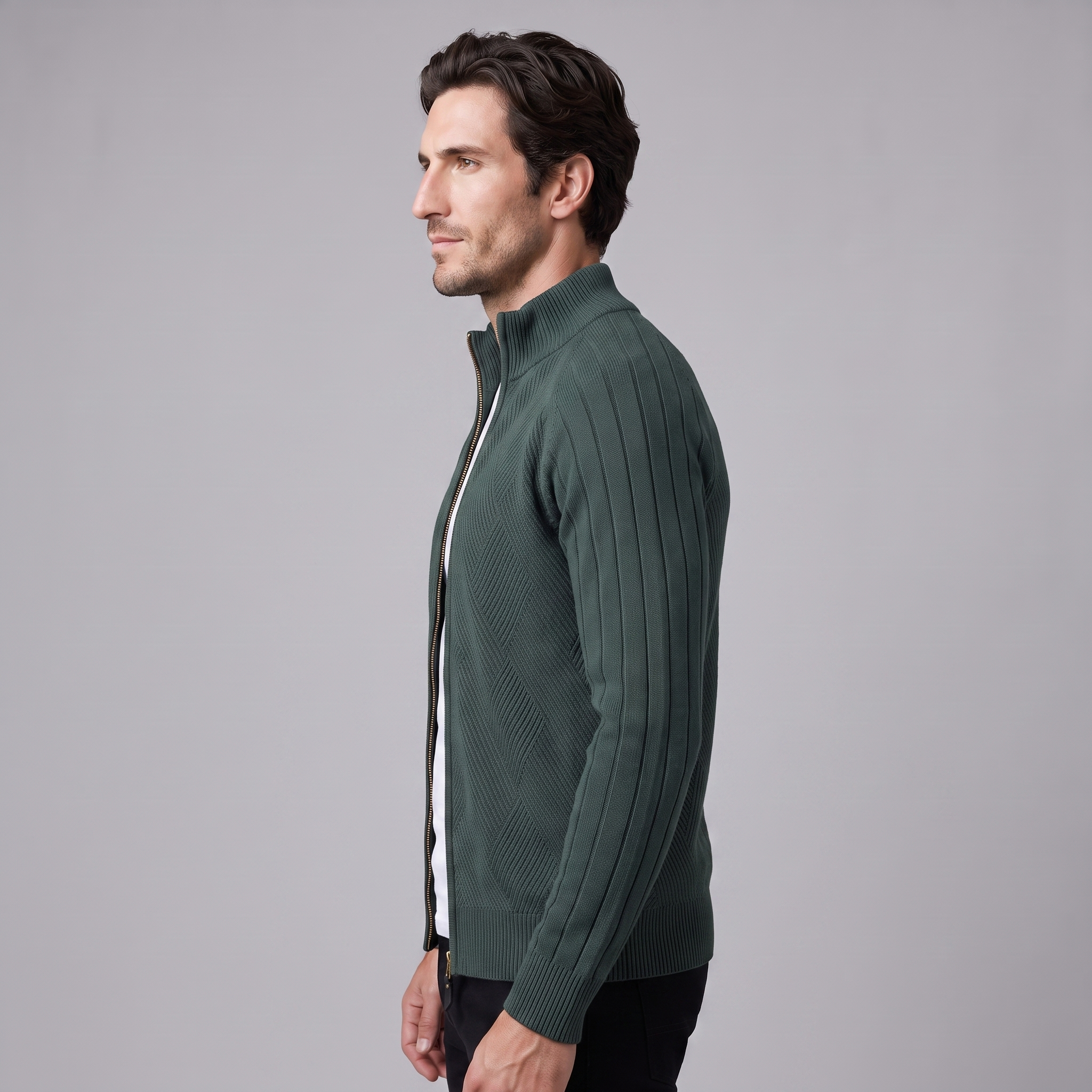 Herren Strickjacke mit Rautenmuster und durchgehendem Reissverschluss