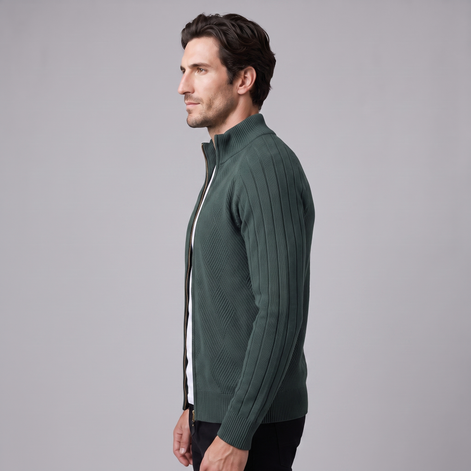 Herren Strickjacke mit Rautenmuster und durchgehendem Reissverschluss