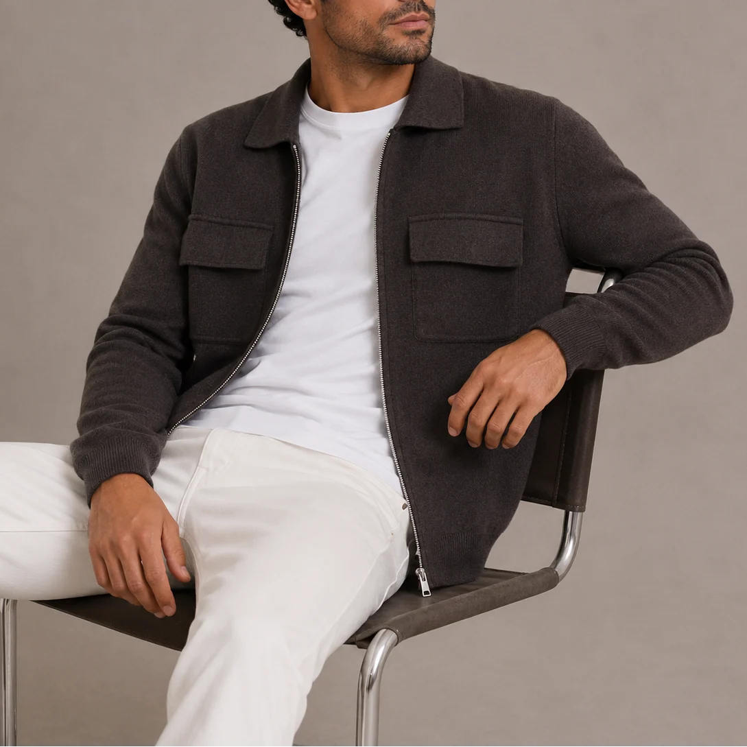 Herren Strickjacke mit Reißverschluss und Kragen