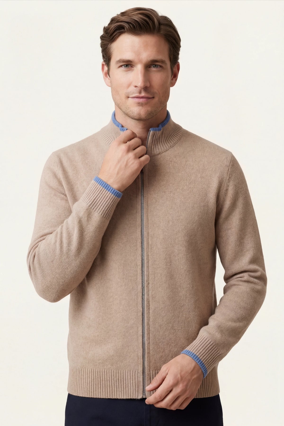 Herren Strickjacke mit Reißverschluss und Rippkragen
