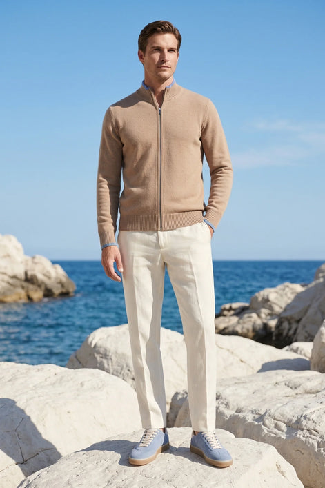 Herren Strickjacke mit Reißverschluss und Rippkragen