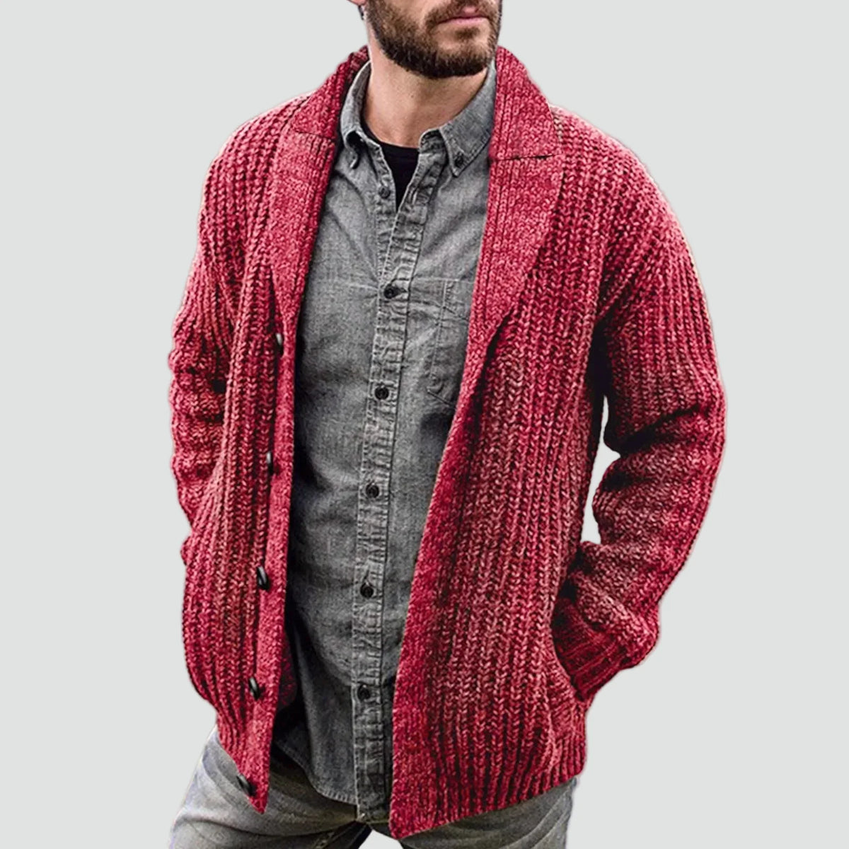 Herren Strickjacke mit Schalkragen und Knöpfen
