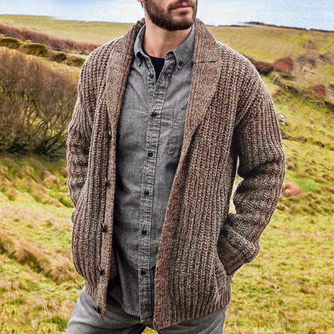 Herren Strickjacke mit Schalkragen und Knöpfen
