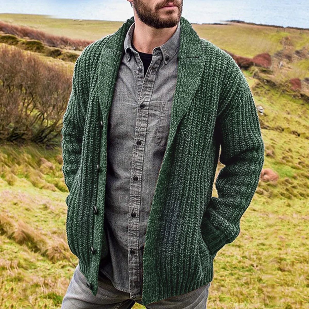 Herren Strickjacke mit Schalkragen und Knöpfen