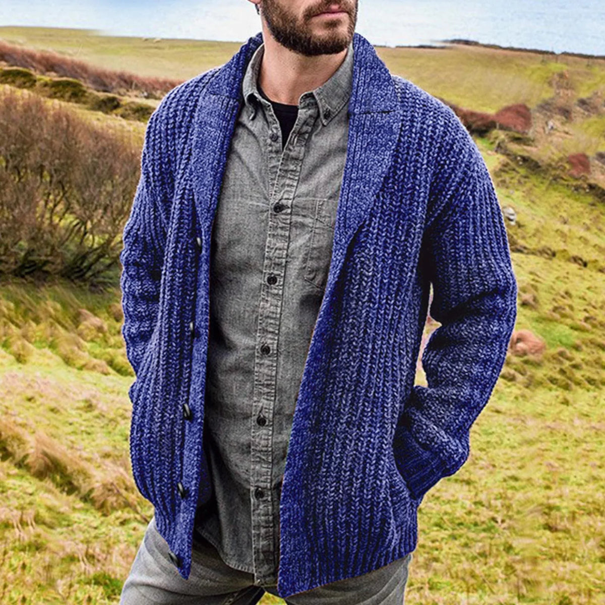 Herren Strickjacke mit Schalkragen und Knöpfen