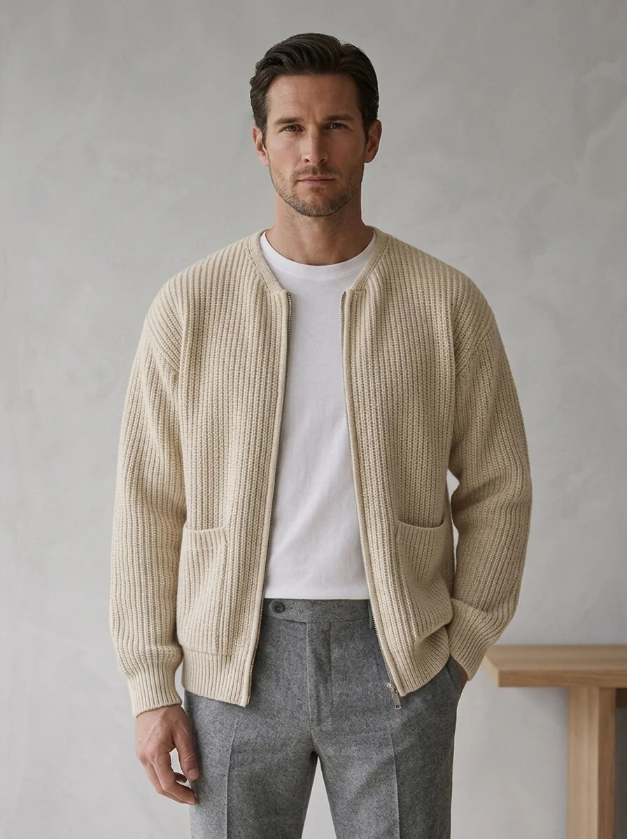 Herren Strickjacke mit Stehkragen und Taschen
