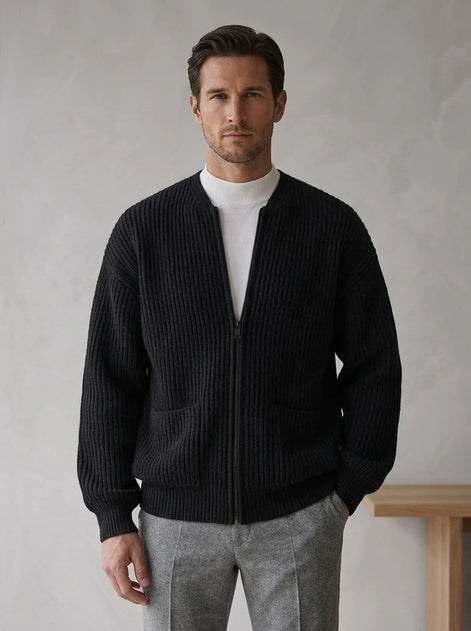 Herren Strickjacke mit Stehkragen und Taschen