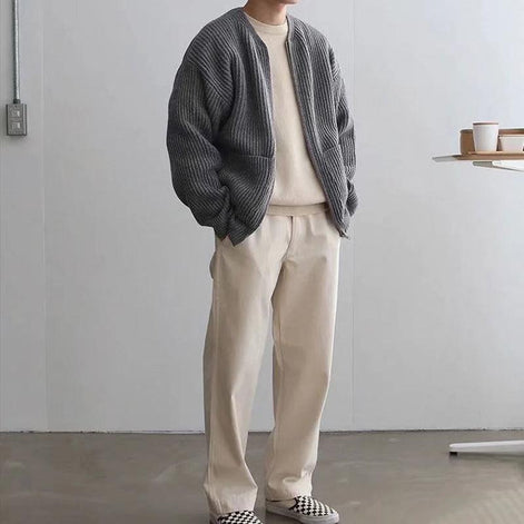 Herren Strickjacke mit Stehkragen und Taschen