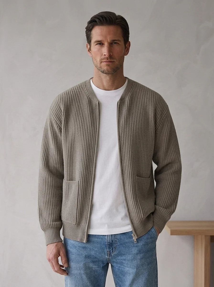 Herren Strickjacke mit Stehkragen und Taschen