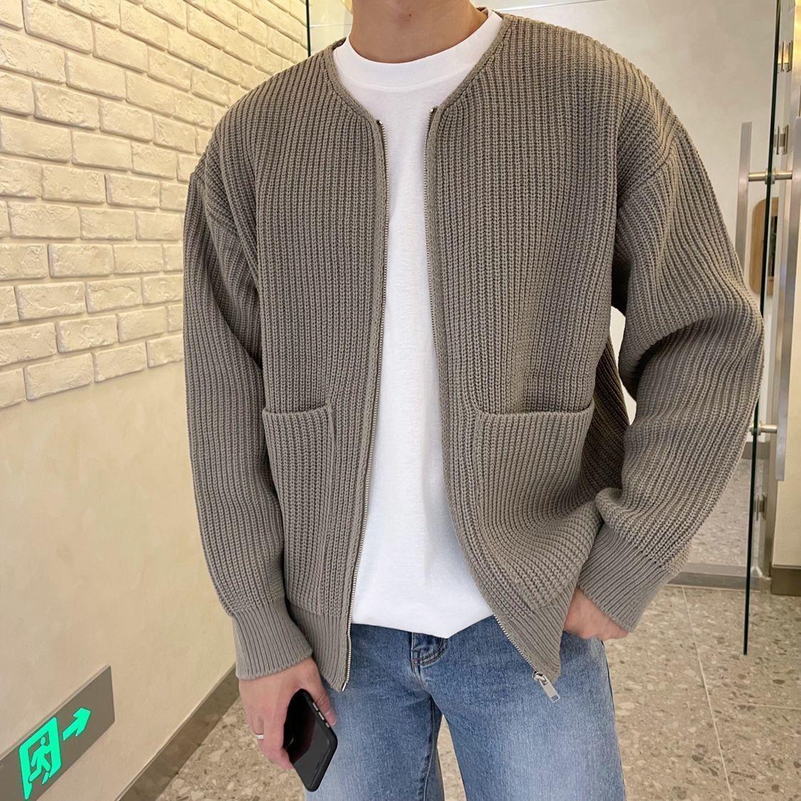Herren Strickjacke mit Stehkragen und Taschen