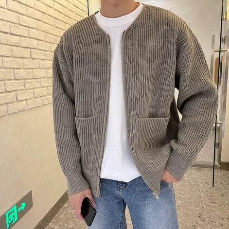 Herren Strickjacke mit Stehkragen und Taschen