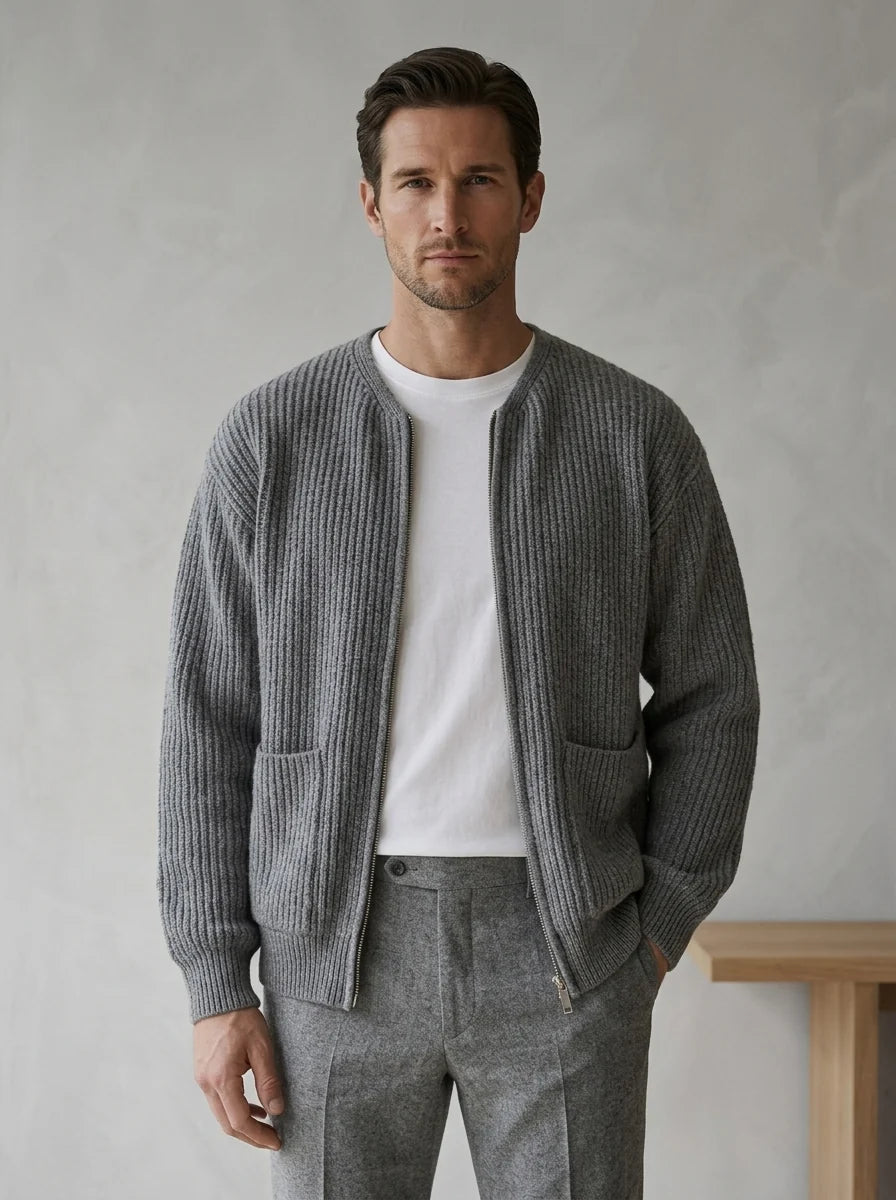 Herren Strickjacke mit Stehkragen und Taschen