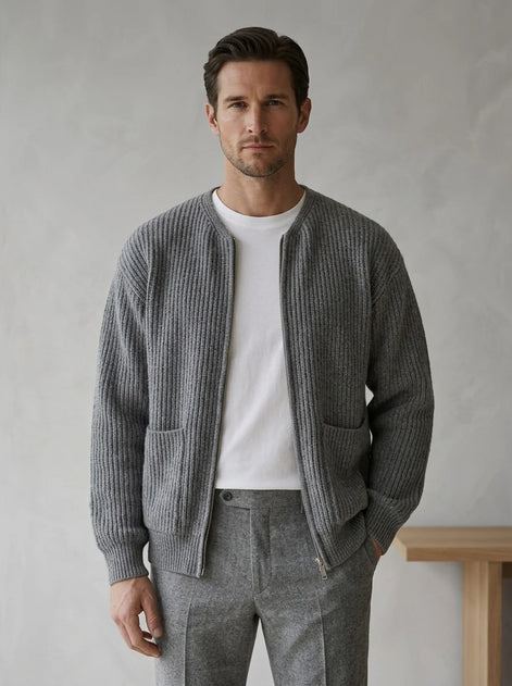 Herren Strickjacke mit Stehkragen und Taschen