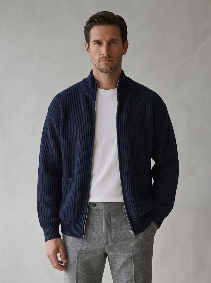 Herren Strickjacke mit Stehkragen und Taschen
