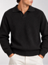 Herren Strickpolopullover mit Langarm und Offenem Kragen