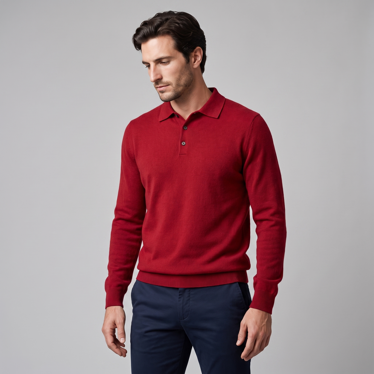 Herren Strickpullover aus Wolle mit Polokragen