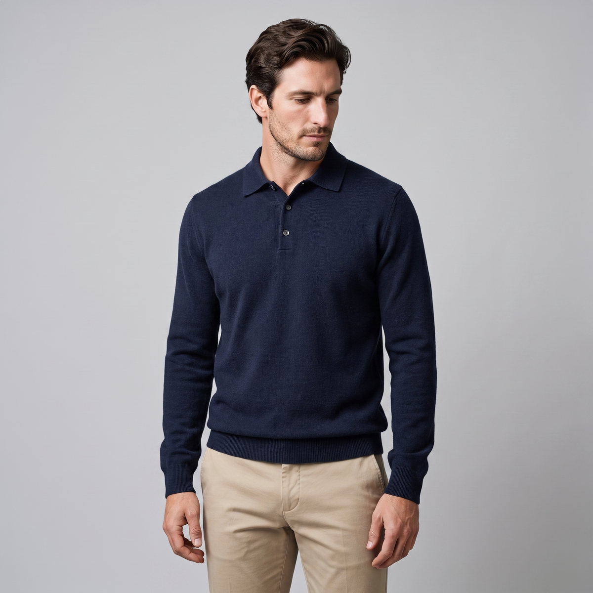 Herren Strickpullover aus Wolle mit Polokragen